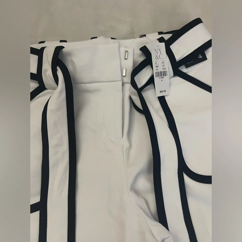 New York & Company White Wide-Leg Pants with Black Accents - Picture 3 of 6